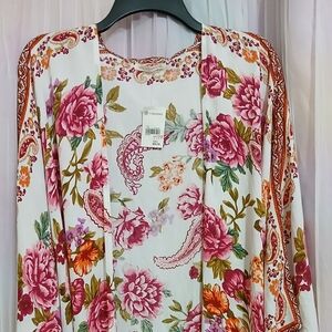 Versona Paisley Floral Kimono in Pink and Orange
